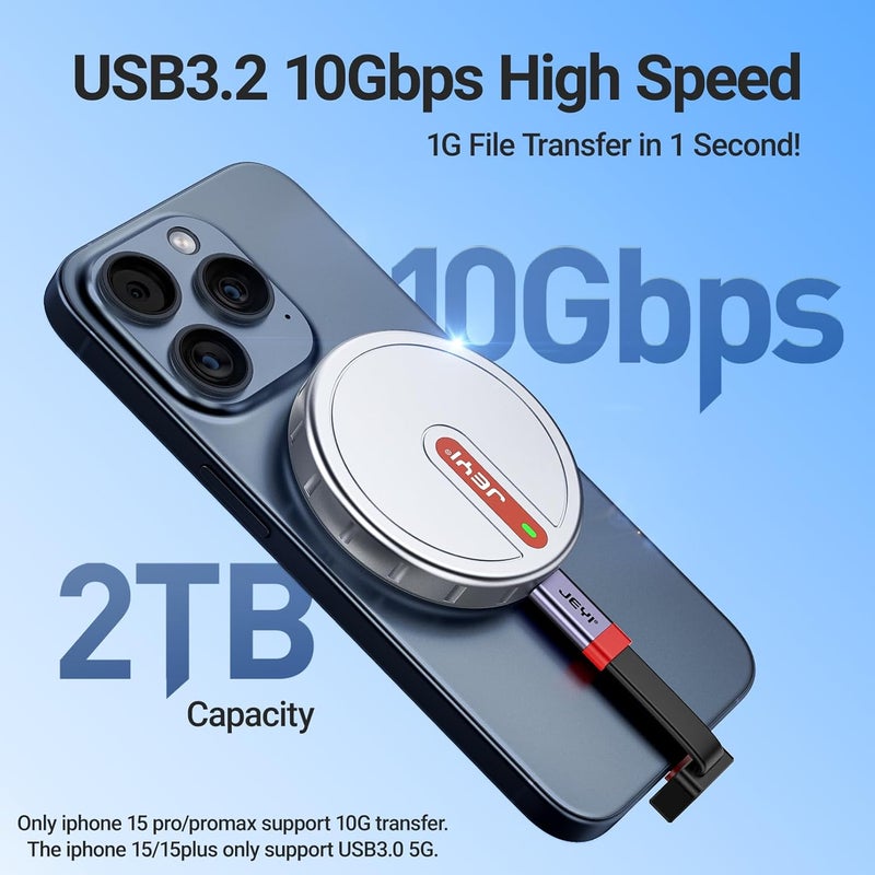 JEYI حاوية SSD NVMe M.2 مغناطيسية 2230، 10Gbps USB 3.2 Gen2، علبة ألمنيوم مع MagSafe، تخزين خارجي ProRes 4K لجهاز iPhone 15/16/17 Pro - Image 3